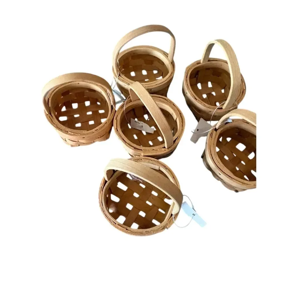 Lot of 6 Miniature Woven Wood Splint Baskets Handles Doll Craft country farm